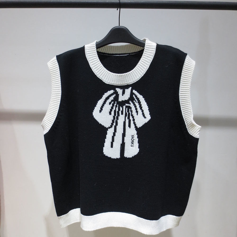 Áo Tank Top Dệt Kim Dáng Rộng Thắt Nơ Màu Sắc Retro Dành Cho Nữ