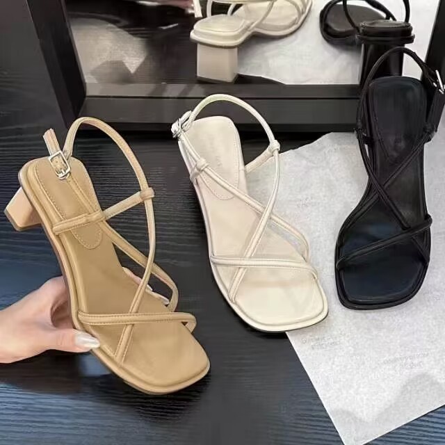 Giày Cao Gót Hở Ngón Quai Chéo Phong Cách Roman Thời Trang Cho Nữ