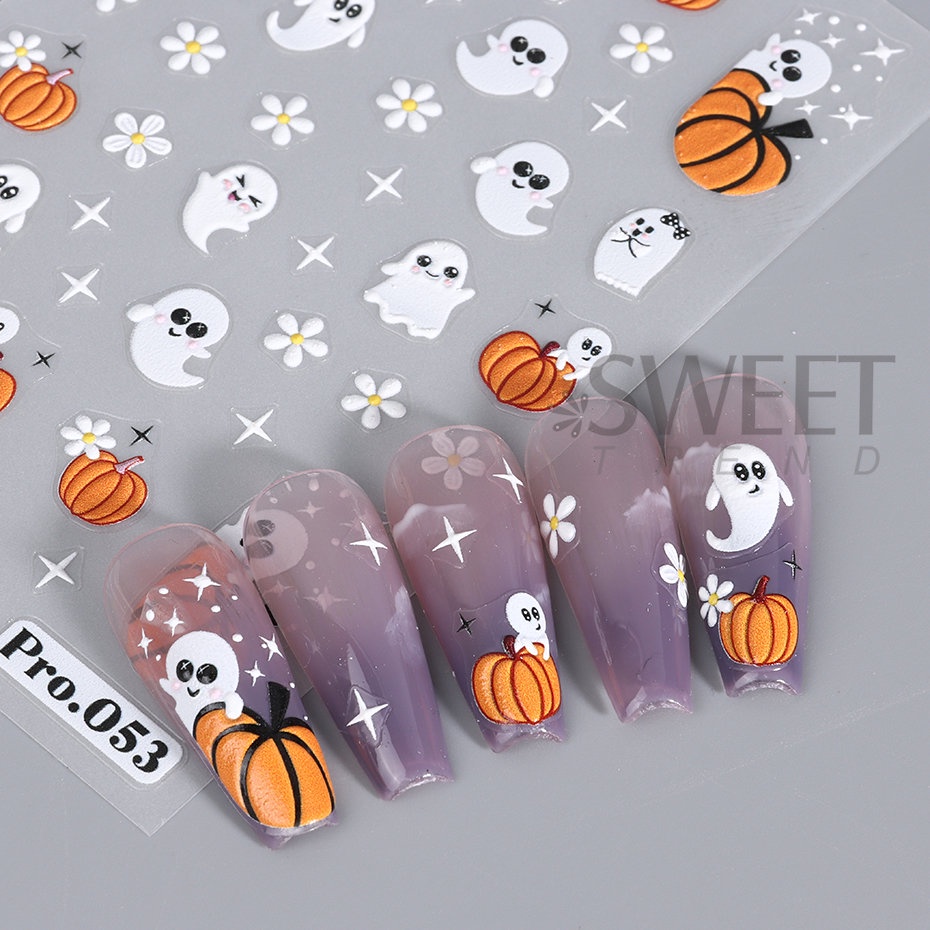 Miếng Dán Trang Trí Móng Tay Họa Tiết Halloween 5D Độc Đáo