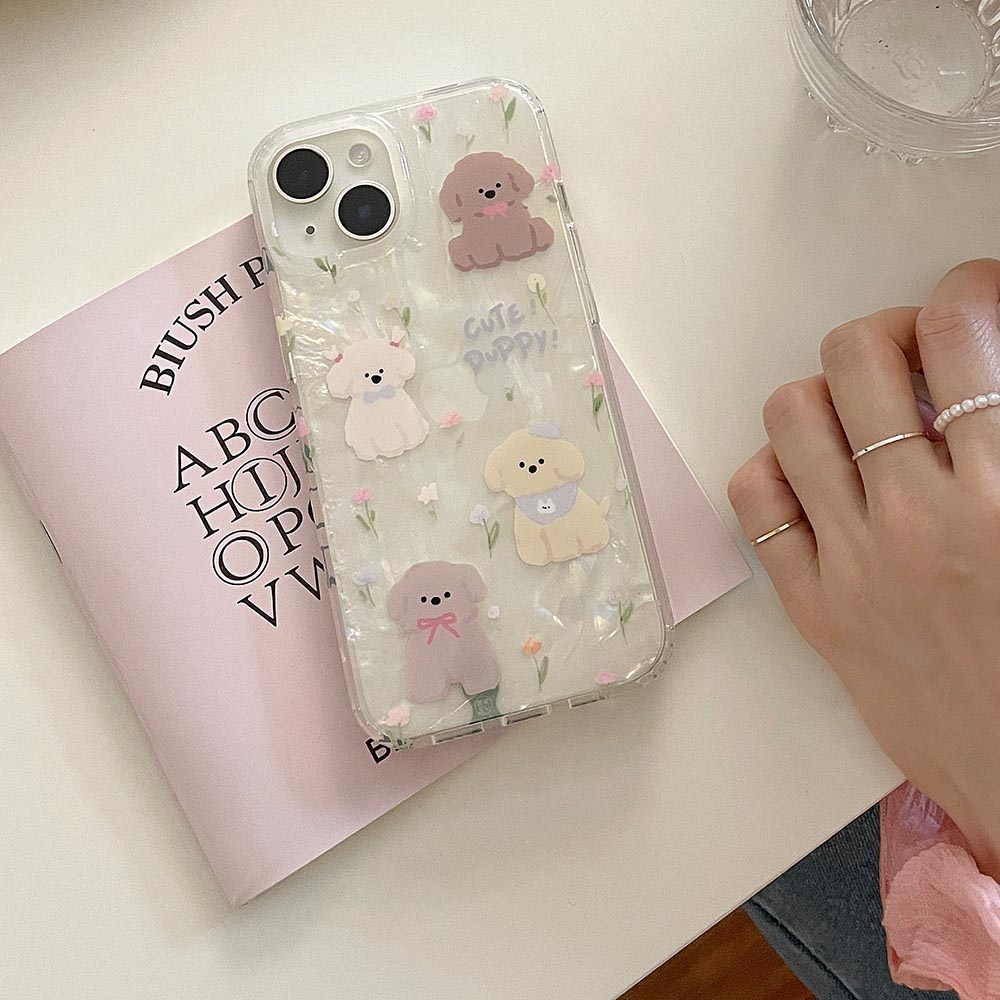Ốp Điện Thoại Nhựa Cứng In Hình Chó Và Hoa Cho IPhone 11 12 12Pro 12ProMax 13 13Pro 13ProMax 14 14Pro 14ProMax