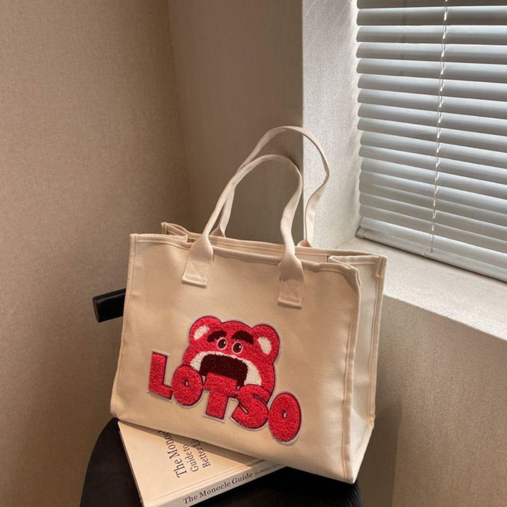 Túi Vải Canvas Đeo Chéo Đa Năng In Họa Tiết Hoạt Hình Gấu Dâu Tây Dễ Thương Thời Trang Cho Nữ