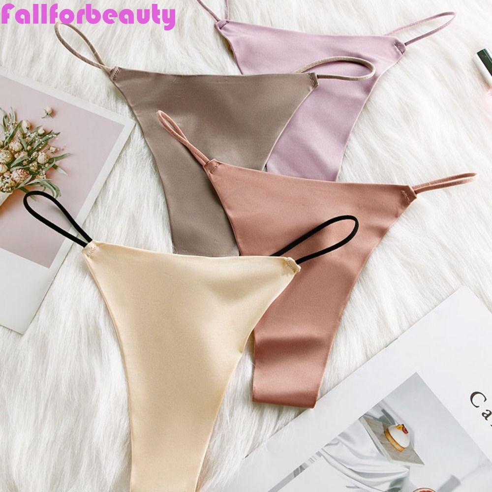 FALLFORBEAUTY Quần Lót Lụa Không Đường May Màu Sắc Đơn Giản Cho Nữ