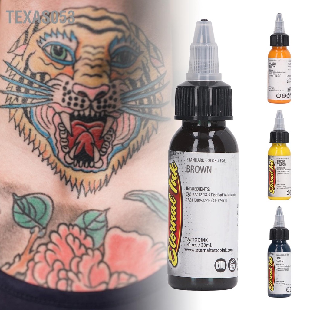 Texas053 Mực xăm 30ml để thực hành Sắc tố cao Màu sắc lâu trôi cho người mới bắt đầu