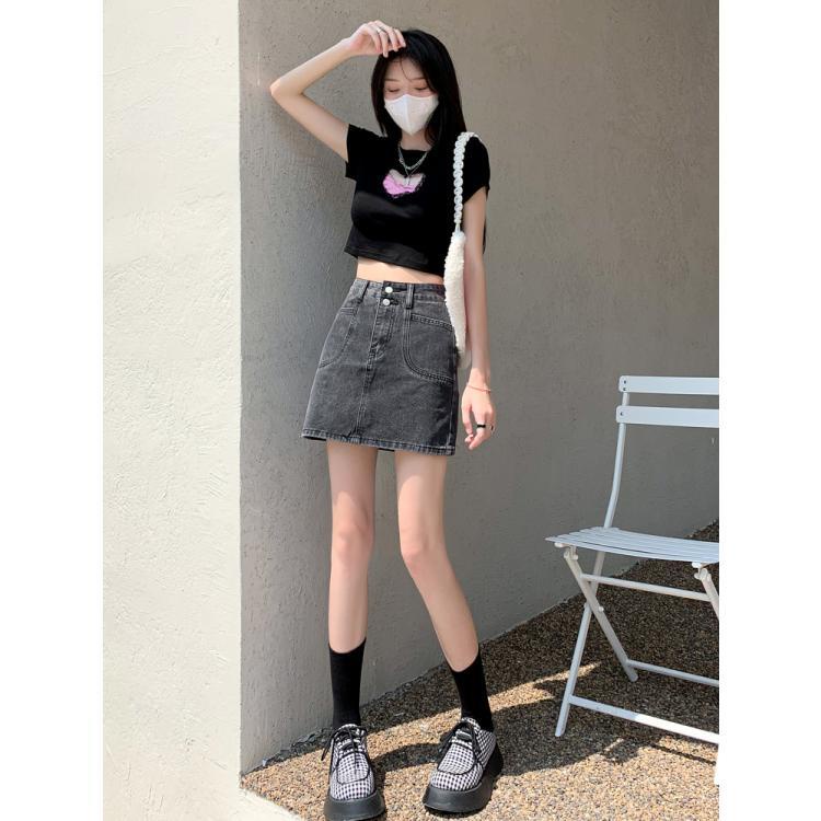 Chân váy jean Lưng Cao Thời Trang Retro Dễ Phối Đồ