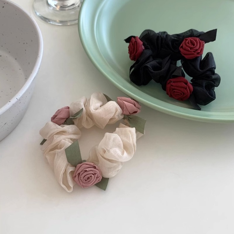 Dây Cột Tóc Co Giãn Đính Hoa Hồng Thanh Lịch