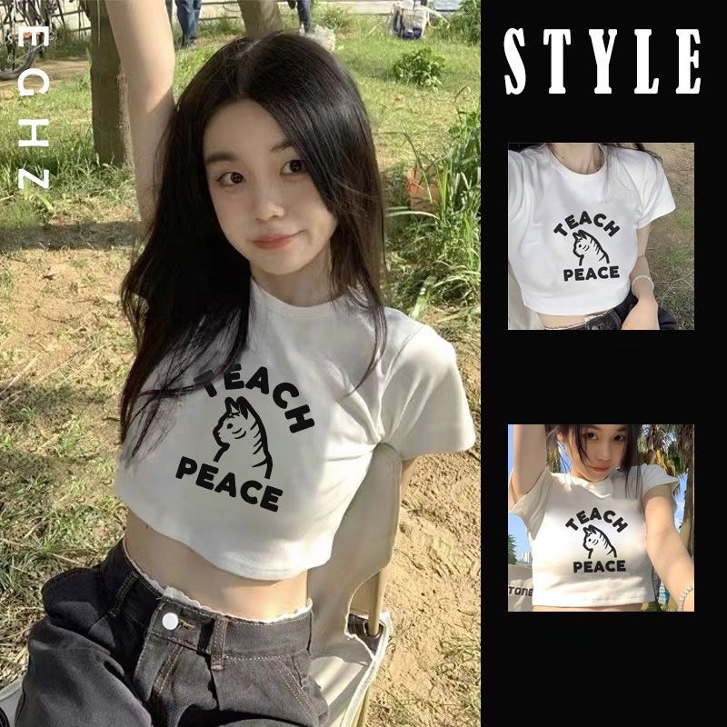 Y2k Áo Baby Tee Thun Croptop Nữ  Tay Ngắn Hở Vai Dáng Ôm Thời Trang Mùa Hè Phong Cách Mới Cho Nữ