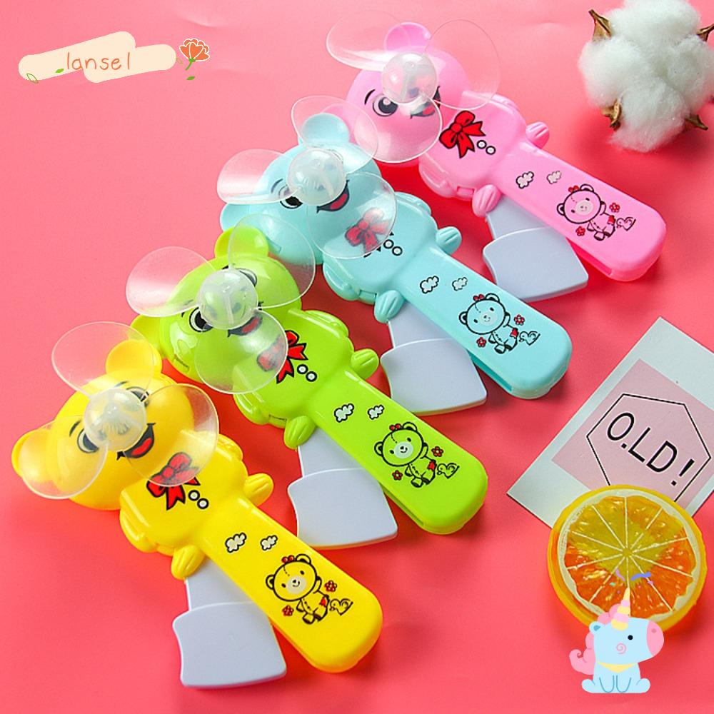LANSEL Set 3 Quạt Làm Mát Cầm Tay Bằng Nhựa 13cm Màu Xanh Dương / Hồng / Xanh Lá / Vàng Cho Trẻ Em
