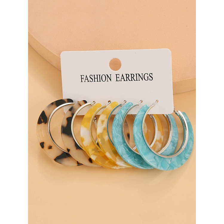 Ygt Set 3 Đôi Bông Tai Tròn Họa Tiết Da Báo Bằng Acrylic Thời Trang Cho Nữ