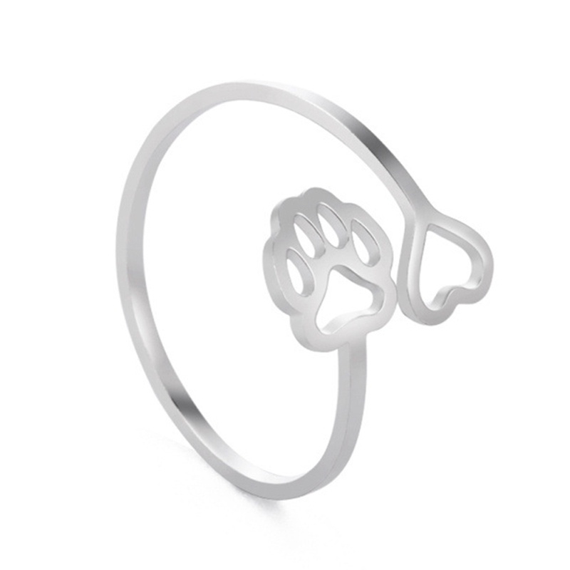 Ygt Nhẫn Thép Không Gỉ Hình Dấu Chân Chó / Mèo Dễ Thương Có Thể Điều Chỉnh Kích Cỡ Dành Cho Nữ
