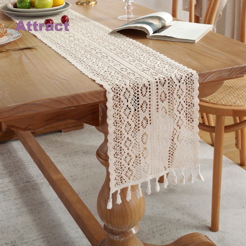 Khăn Trải Bàn Vải Cotton Dệt Kim Phối Ren Tua Rua Phong Cách Vintage Dành Cho Trang Trí Bàn Ăn / Tiệc Cưới