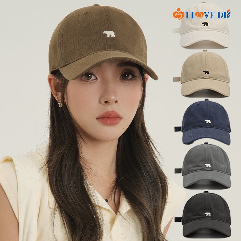 Mũ Lưỡi Trai Cotton Màu Trơn Thêu Hình Gấu Bắc Cực Phong Cách Hip Hop Hàn Quốc