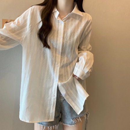 Áo Sơ Mi Trắng Tay Dài Chống Nắng Chất Liệu Cotton Phong Cách Pháp