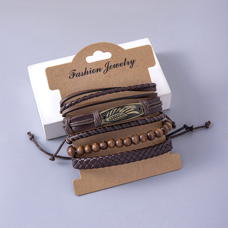 Set 3 / 5 Vòng Tay Da Nhiều Lớp Thời Trang Cho Nam