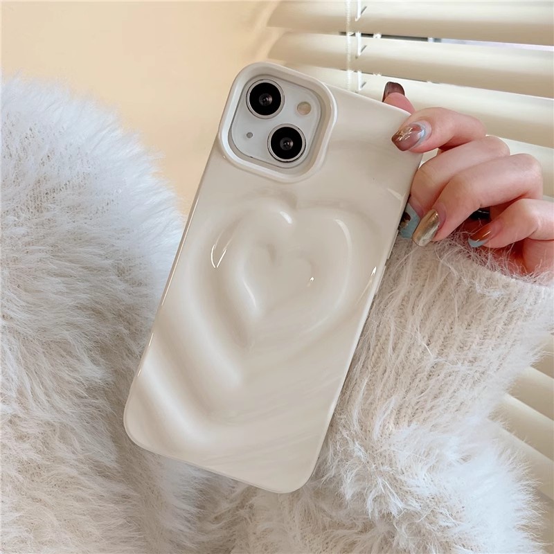 Ốp Điện Thoại tpu Mềm Hình Trái Tim 3D Màu Trắng Sữa Cho iphone 14PROMAX 14 13 pro max 12 pro max 11 pro max