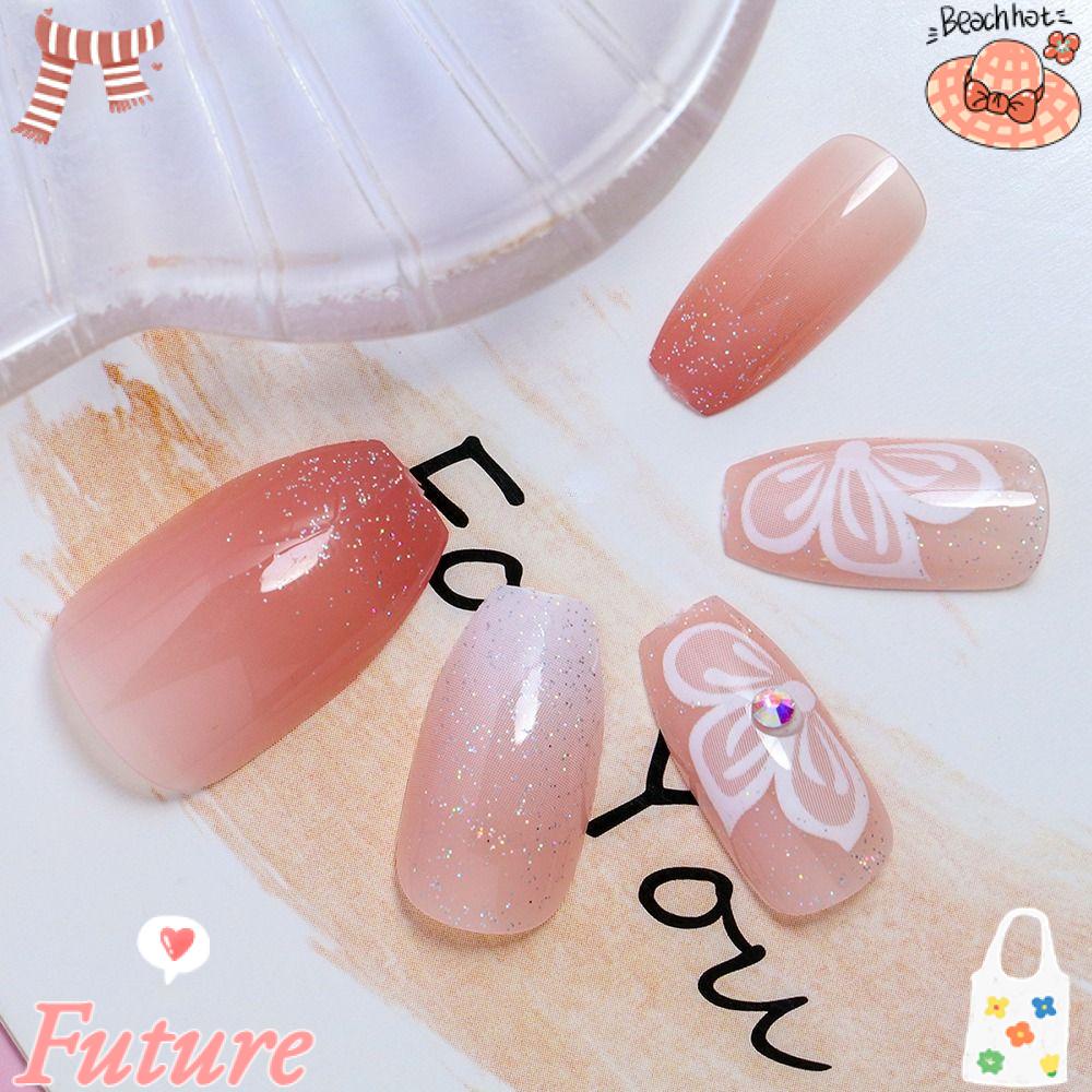 FUTURE Bộ Móng Tay Giả Đầu Vuông Đính Đá Thời Trang Dành Cho Nữ