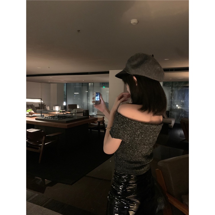 Áo Thun Dệt Kim Tay Ngắn Hở Vai Dáng Ôm Thời Trang Mùa Hè Phong Cách Hàn Quốc Cho Nữ