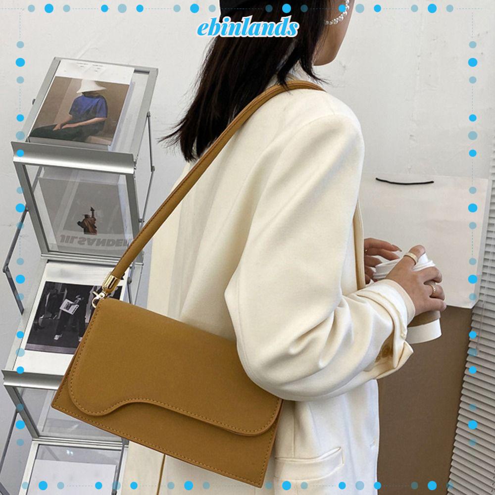 EBINLANDS Túi Đeo Vai / Kẹp Nách Bằng Da PU Màu Trơn Sức Chứa Lớn Sành Điệu Cho Nữ