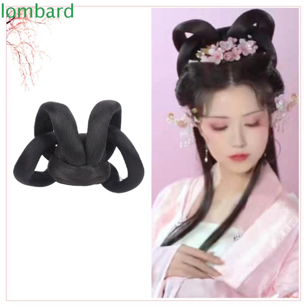 LOMBARD Bộ Tóc Giả Mềm Mại Màu Đen Phong Cách Hanfu Trung Hoa Cổ Điển Dùng Làm Đạo Cụ Chụp Ảnh Cho Nữ