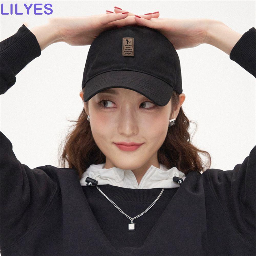 LILYES Mũ Lưỡi Trai Chất Liệu Da PU Phối Cotton In Logo Phong Cách Hip Hop Thời Trang Cho Nam Và Nữ