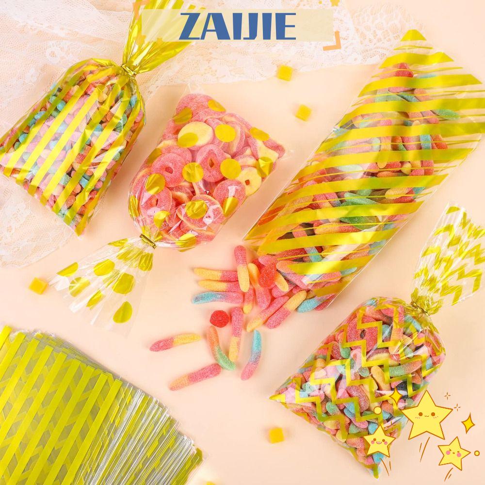 ZAIJIE24 Bộ 100 Túi Bóng Kính Nhiều Màu Sắc 10.98X4.92 inches Với Dây Buộc Chấm Bi Dùng Một Lần Đựng Bánh Kẹo Goodie