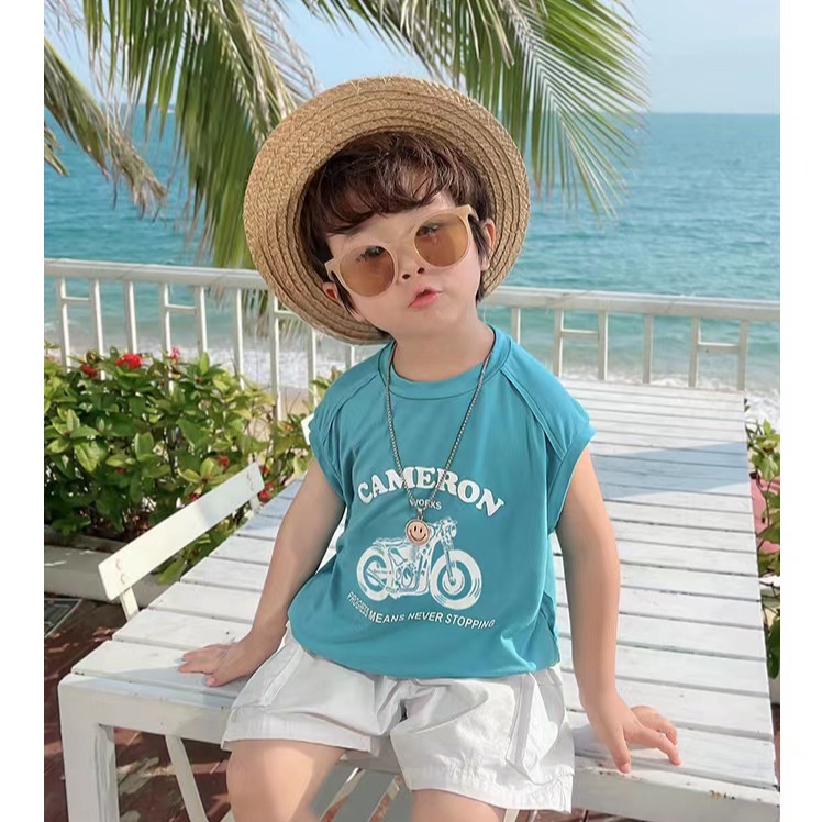 Áo Thun Ba Lỗ Cổ Tròn In Chữ Cho Bé Trai