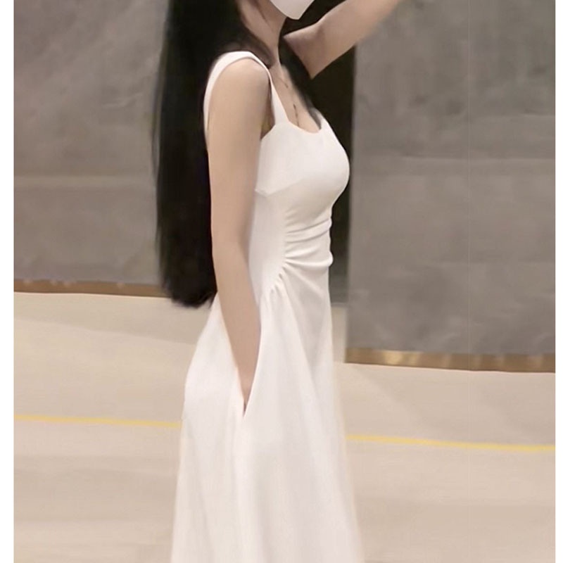 Đầm Hai Dây Dáng Dài Ôm Eo Màu Trắng Phong Cách Pháp Thời Trang Mới 2023
