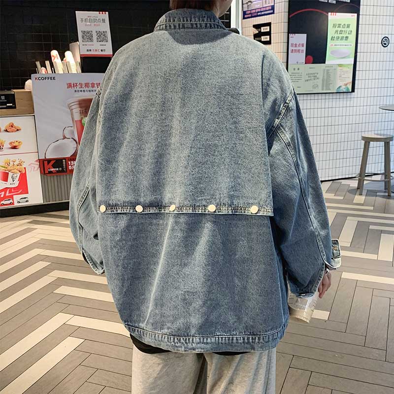Áo Khoác Denim Thể Thao Dáng Rộng Tháo Rời Được Phong Cách Đường Phố Nhật Bản Thời Trang Xuân Thu Cho Nam