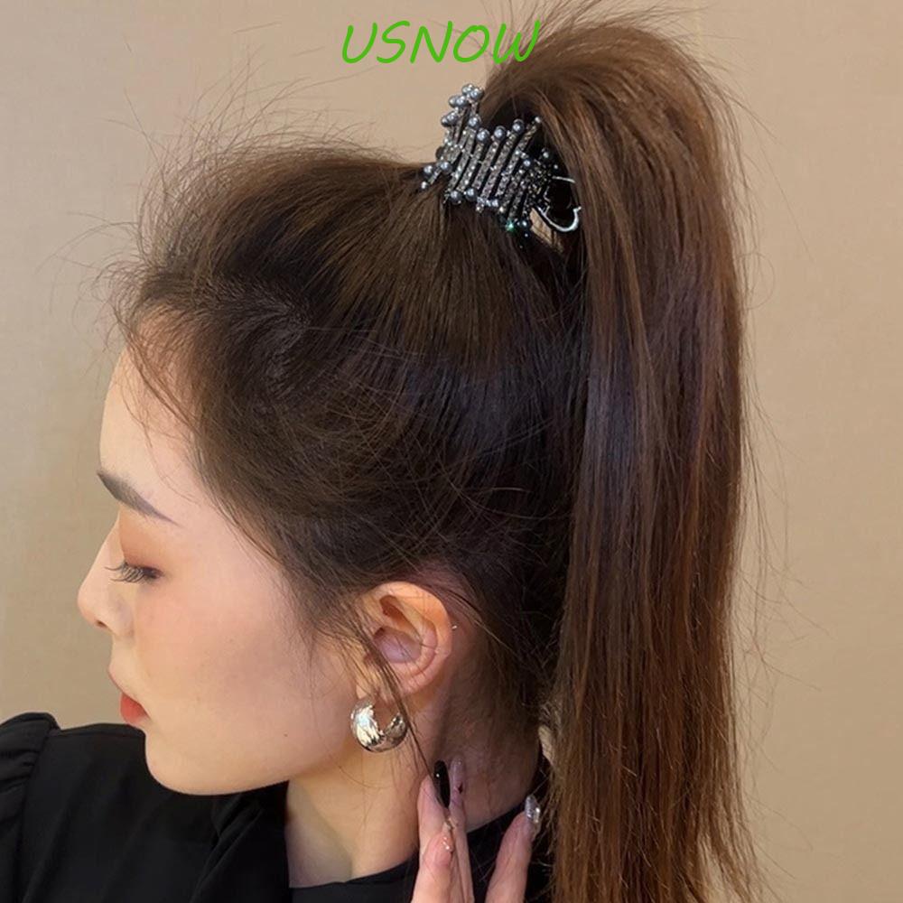 USNOW Kẹp Tóc Đuôi Ngựa Bằng Hợp Kim Đính Đá Màu Sắc Ngọt Ngào