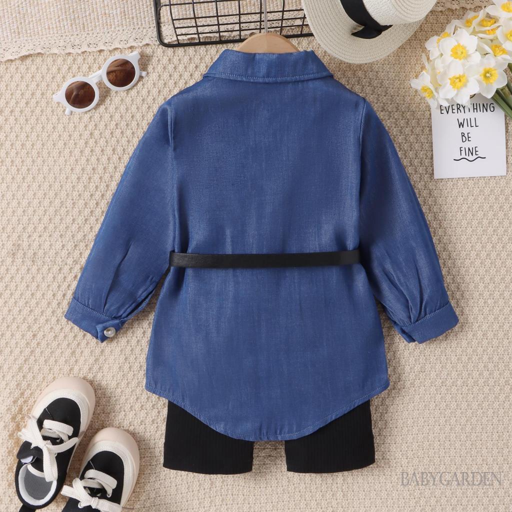 Set Đồ 2 Món Gồm Áo Liền Quần + Áo Sơ Mi Đan Len Không Tay Màu Trơn Kèm Thắt Lưng Dành Cho Bé Gái / 4-7 Tuổi