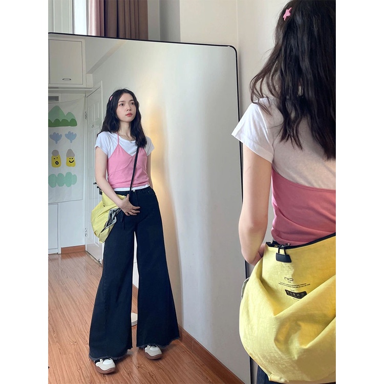 COZOK Bộ Áo Thun Ngắn Tay + Áo Hai Dây Thời Trang Hàn Quốc Gợi Cảm