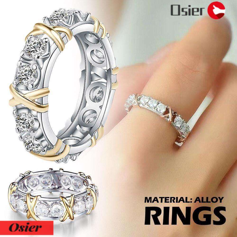 OSIER1 Nhẫn Hai Tông Màu Đính Đá Kim Cương Toàn Diện