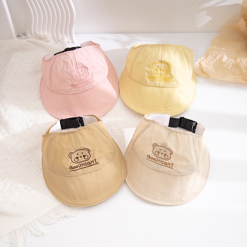 Mũ Bucket Hở Chóp Che Nắng Thêu Hình Gấu Kiểu Hàn Quốc Thời Trang Mùa Hè Cho Bé