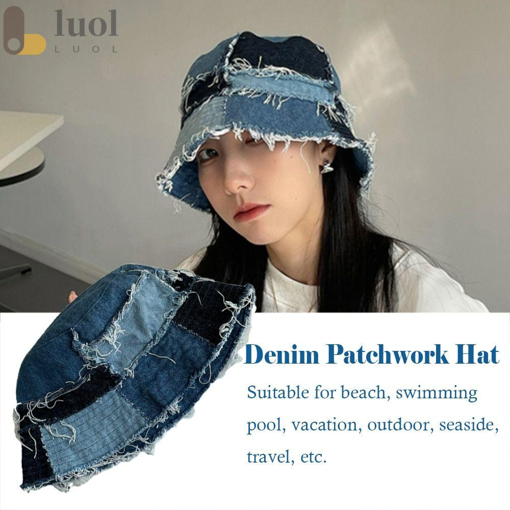 LUOL Nón Tai Bèo Denim Vành Rộng Thoáng Khí Thời Trang Unisex