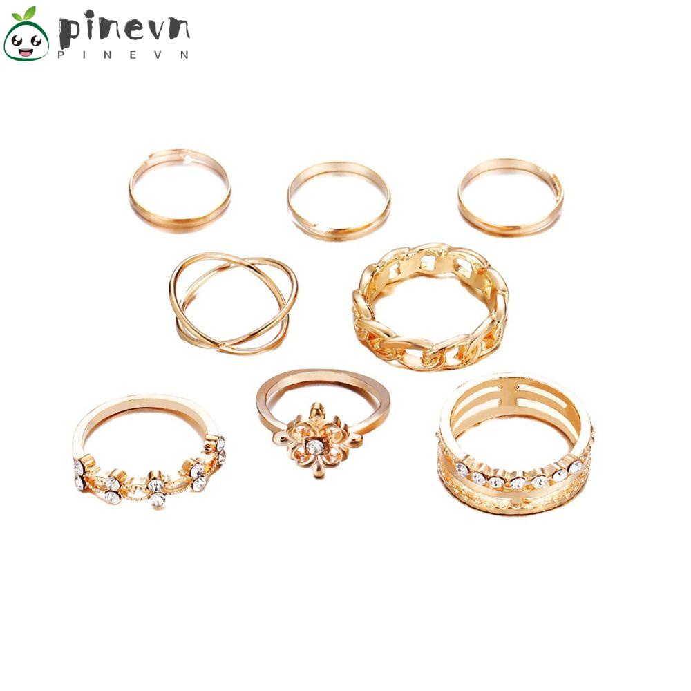 PINEVN Set 8 Nhẫn Nữ Đính Đá Phong Cách Vintage
