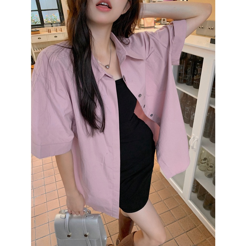 Áo Thun Tay Ngắn Dáng Rộng Màu Sắc Đơn Giản Cho Nữ