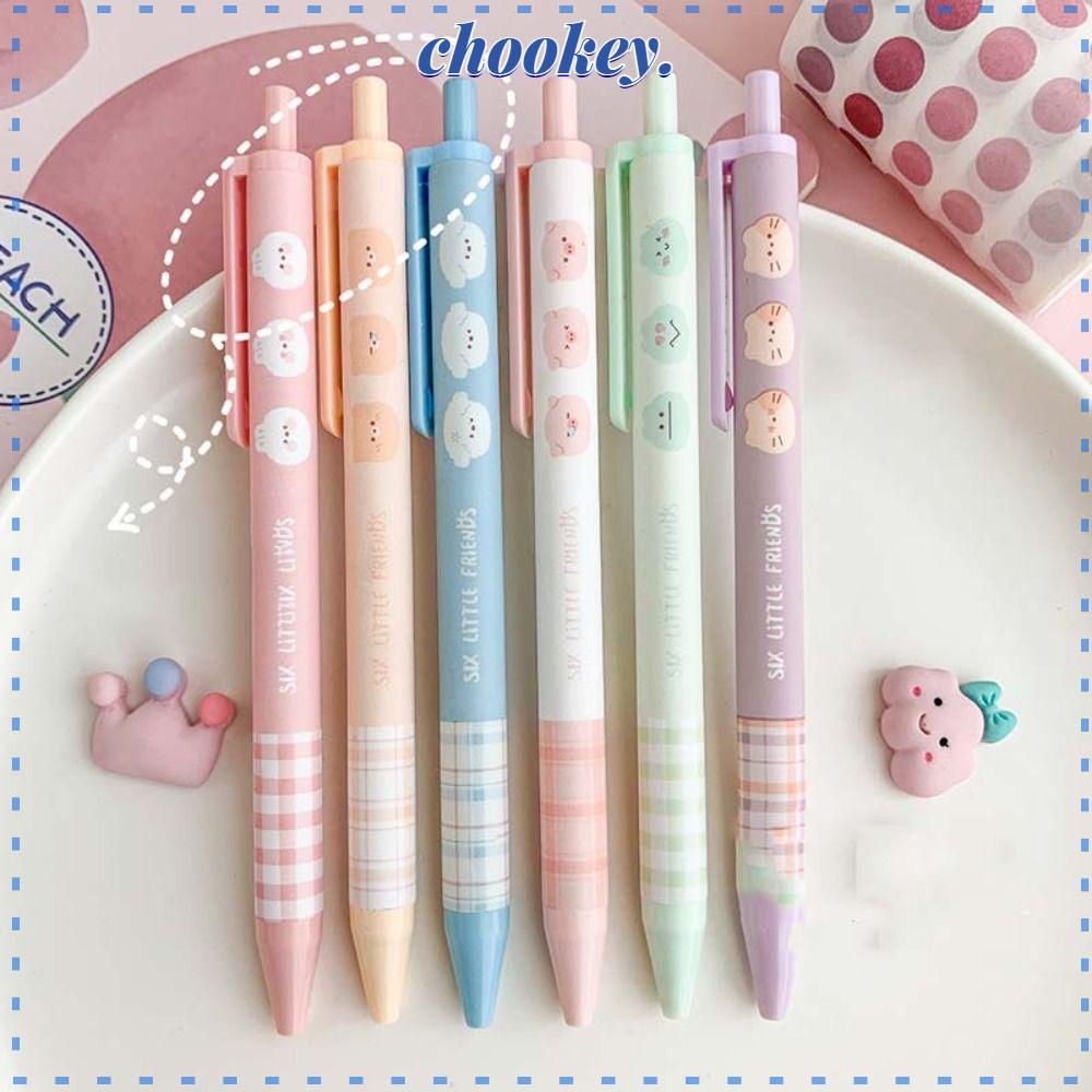 CHOOKEY Set 6 Bút Bi Mực Đen Ngòi 0.5mm Họa Tiết Hoạt Hình Dễ Thương