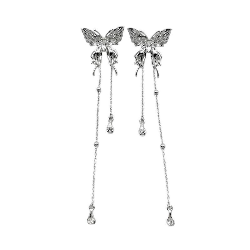 Bông Tai Dáng Dài Hình Bướm Bằng Kim Loại Xinh Xắn