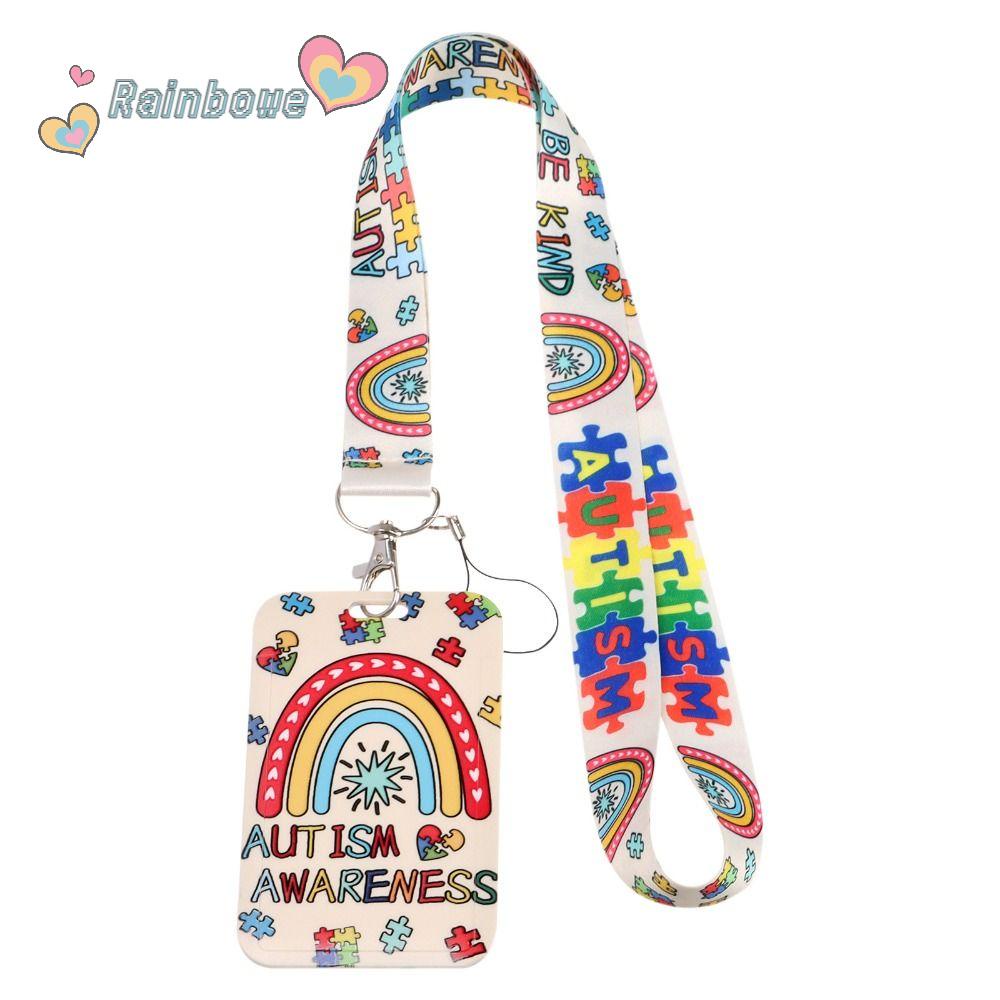 RAINBOW Giá Đỡ Thẻ ID / Dacron Màu Cầu Vồng Kèm Móc Khóa Tiện Dụng Cho Văn Phòng