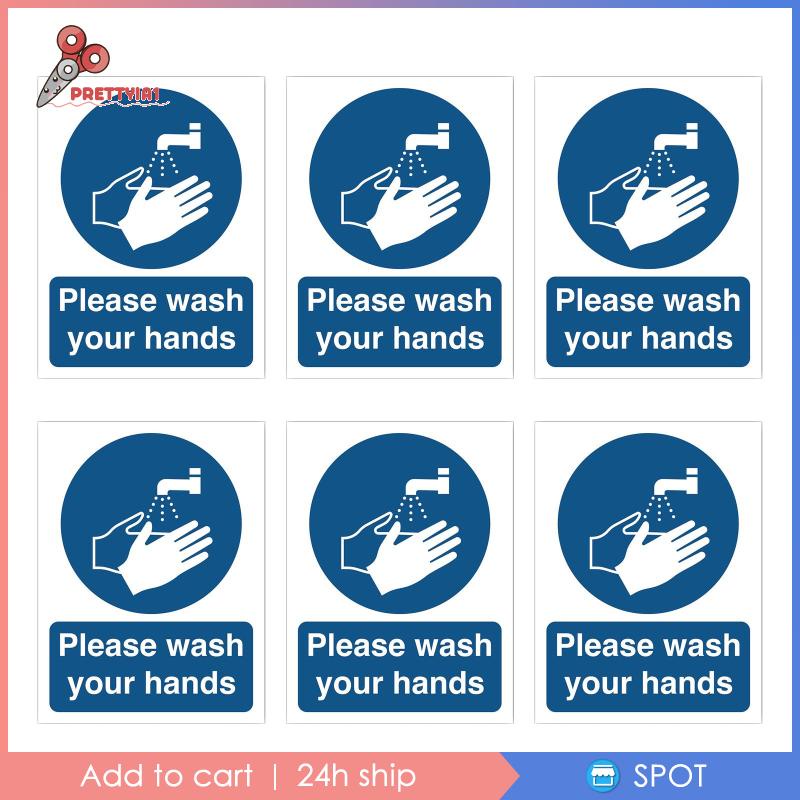 Bộ 6 Miếng Dán Biển Báo Rửa Tay Cho Nhà Vệ Sinh