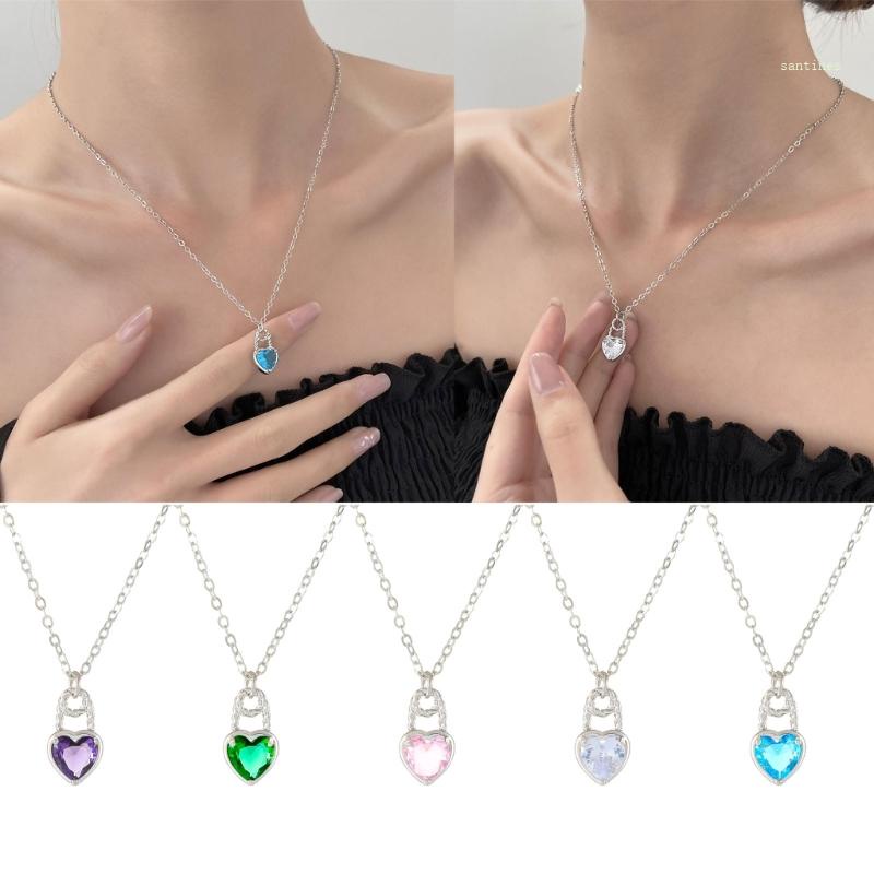 Vòng cổ Mặt Trái Tim Đính Đá Zircon Nhiều Màu Phong Cách Cổ Điển Cho Nữ