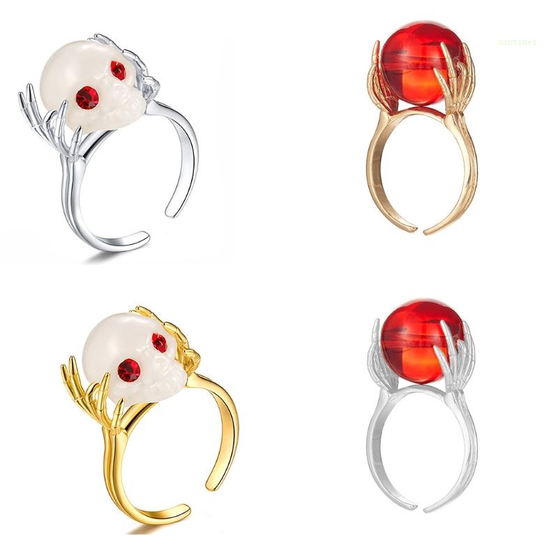 Nhẫn Hở Hình Đầu Lâu Phong Cách Goth Cá Tính Chống Căng Thẳng Có Thể Điều Chỉnh Cho Nam Nữ