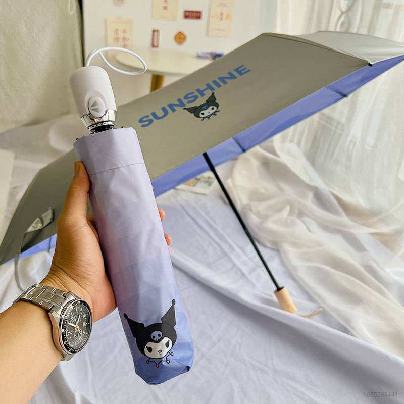 Dù Gấp 3 Khúc Tự Động Chống Tia UV Hình Sanrio Kuromi NS3