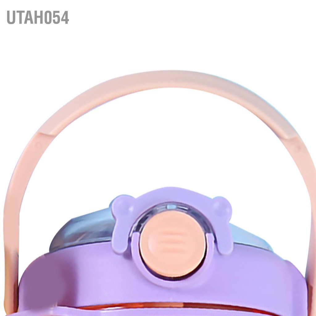 Utah054 Bình nước có ống hút gấu Hình dễ thương hình dung tích lớn thẳng Dây đai điều chỉnh được