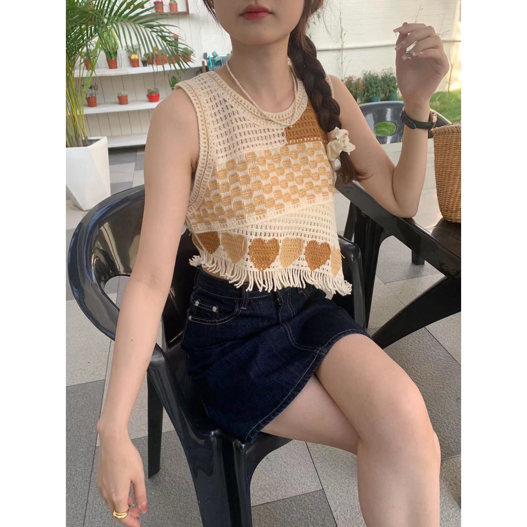 Áo Dệt Kim Hai Dây Cổ Tròn Thiết Kế Khoét Rỗng Thời Trang Mùa Hè Mới Cho Nữ