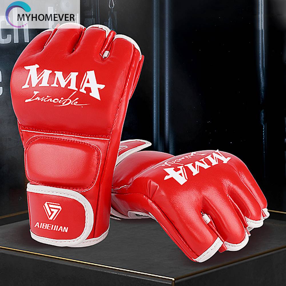 Găng Tay Hở Ngón Bằng Da PU Thoáng Khí Để Tập Boxing Tiện Dụng