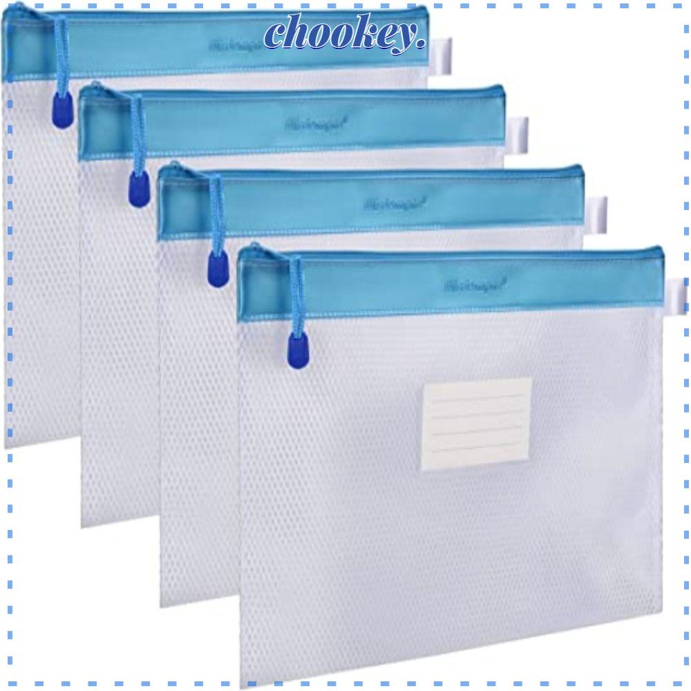 CHOOKEY Set 4 Túi Đựng Tài Liệu Khổ A4 Chống Thấm Nước Có Khóa Kéo Giá Đỡ