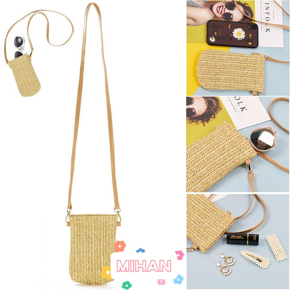 MIHAN1 Túi Xách Đan Cói Đựng Điện Thoại Thời Trang Mùa Hè Phong Cách Bohemian