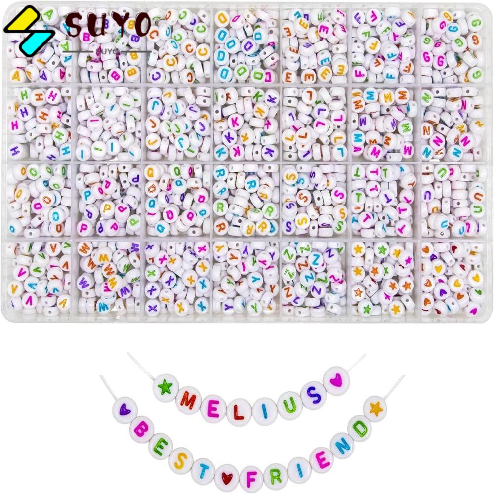 SUYO Chuỗi Hạt acrylic Tròn 4x7mm In Chữ Cái Nhiều Màu Sắc Dùng Làm Vòng Đeo Tay