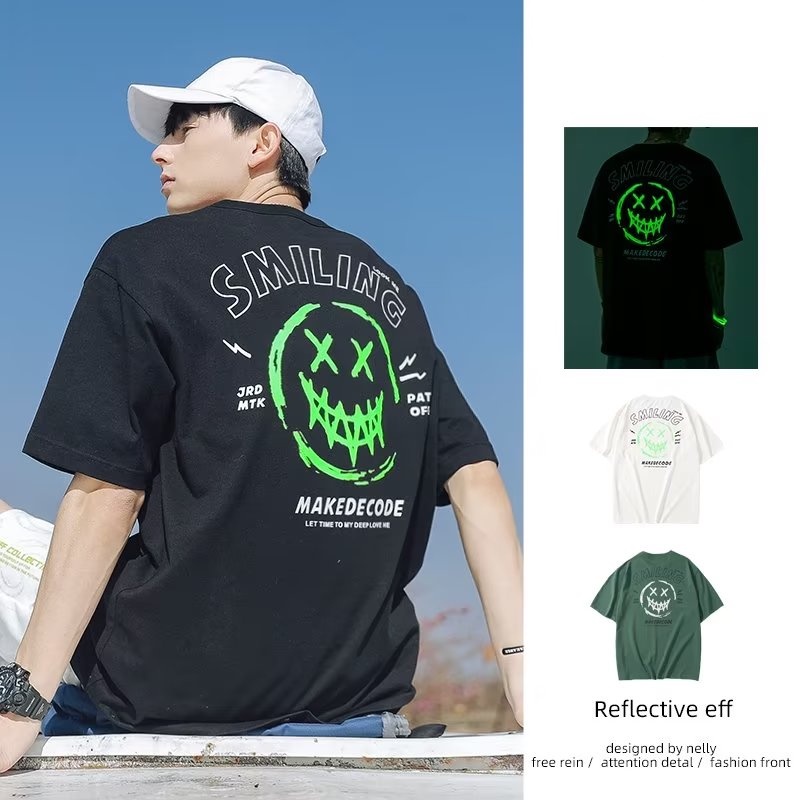 Áo Thun Cotton Tay Ngắn in Họa Tiết Phát Sáng Trong Bóng Tối Phong Cách Hip Hop Thời Trang Cho Nam Và Nữ