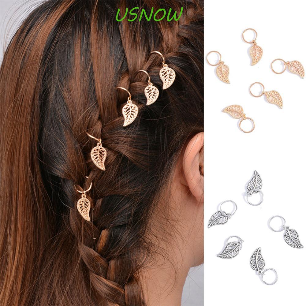 USNOW Bộ 5 Vòng Bện Tóc Bằng Hợp Kim Màu Vàng / Bạc Hình Ngôi Sao DIY Cho Trẻ Em